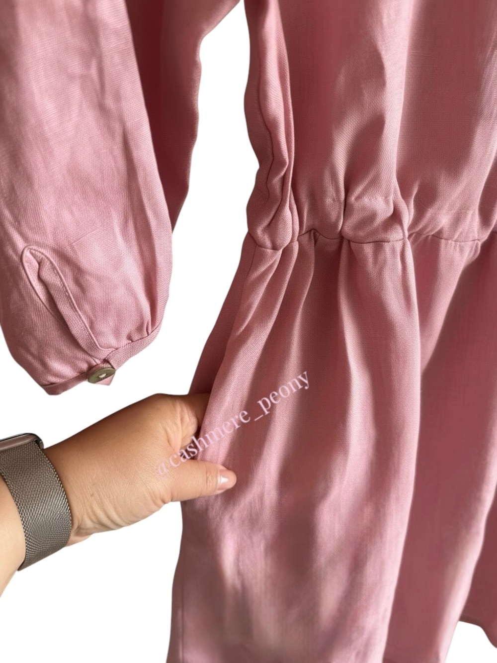 Lintico 100% Linen A-Line
Drawstring Waist Midi Cottage-core Dress
DIXIE Pink - Picture 5 of 9